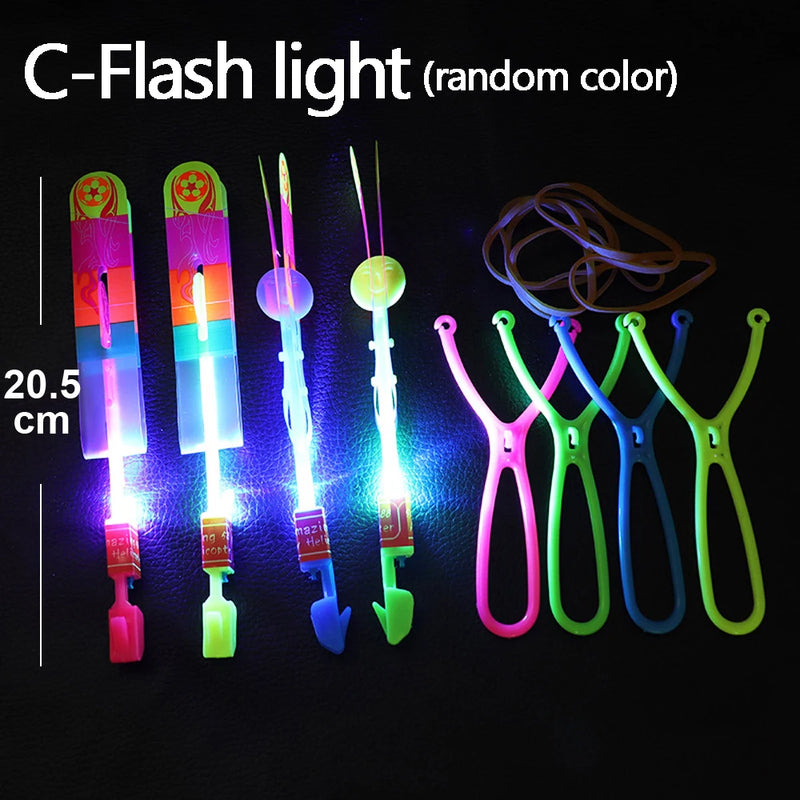Led Light Arrow Helicopter Slingshot ejection Flying Toy  Kids Adult Mini Flying Toy Blue/Flash Light Rubber Band Catapult Toys