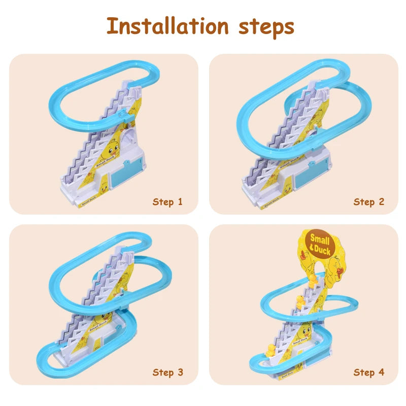 DIY Track Electric Duck Climbing Stairs Toy Music Roller Coaster Toy, CHILDREN'S Gift, Electric Duck Climbing Stairs Track Toy