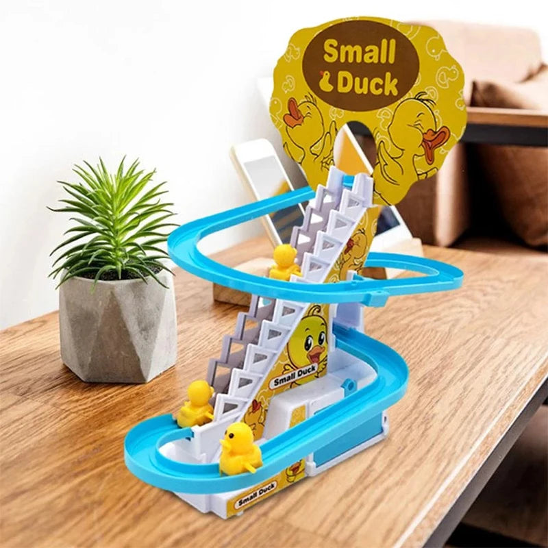 DIY Track Electric Duck Climbing Stairs Toy Music Roller Coaster Toy, CHILDREN'S Gift, Electric Duck Climbing Stairs Track Toy