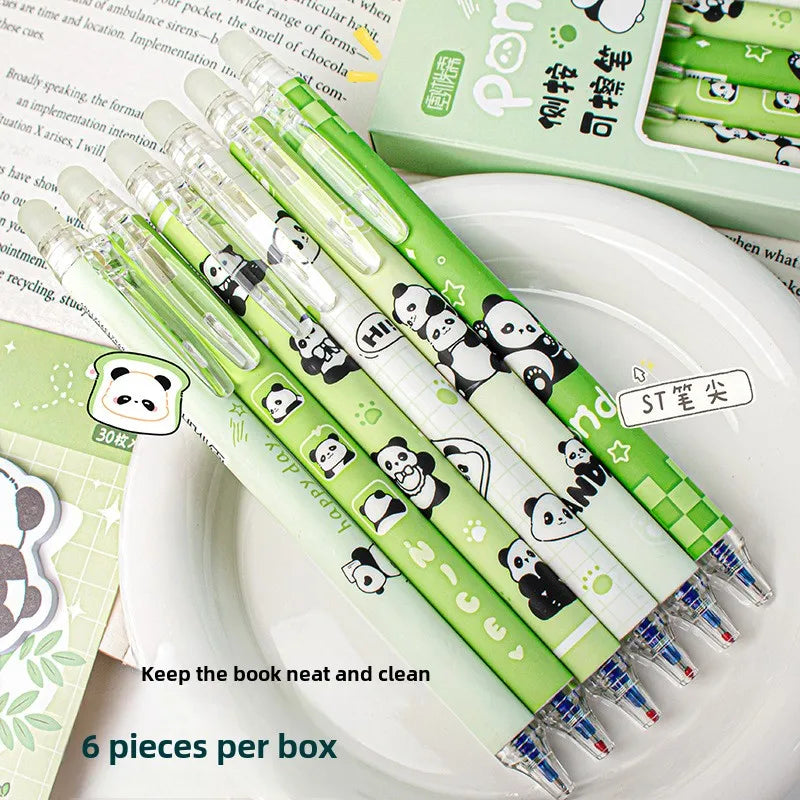 6Pcs/Box Kawaii Cartoon Panda Capybara Blue Ink Erasable Gel Pen Side Press ST Crystal Blue Pens School Office Writing Supplies