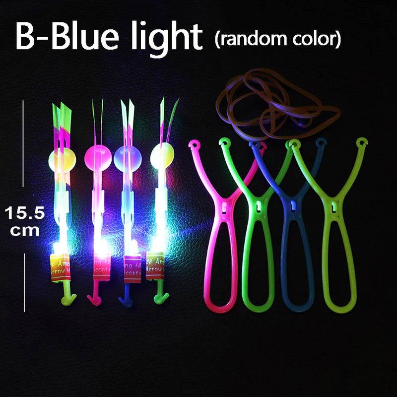 Led Light Arrow Helicopter Slingshot ejection Flying Toy  Kids Adult Mini Flying Toy Blue/Flash Light Rubber Band Catapult Toys