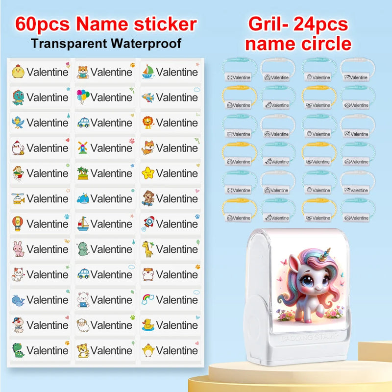 Customized kids name stamp personalized waterproof stamp for school uniform dresses logo shose tags  personalized ink pad stamps