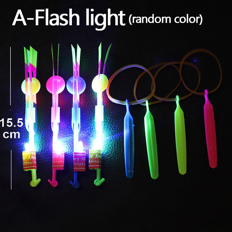 Led Light Arrow Helicopter Slingshot ejection Flying Toy  Kids Adult Mini Flying Toy Blue/Flash Light Rubber Band Catapult Toys