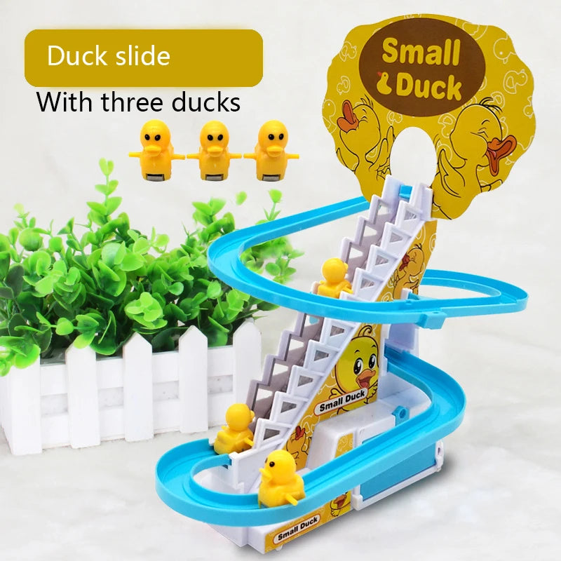 DIY Track Electric Duck Climbing Stairs Toy Music Roller Coaster Toy, CHILDREN'S Gift, Electric Duck Climbing Stairs Track Toy