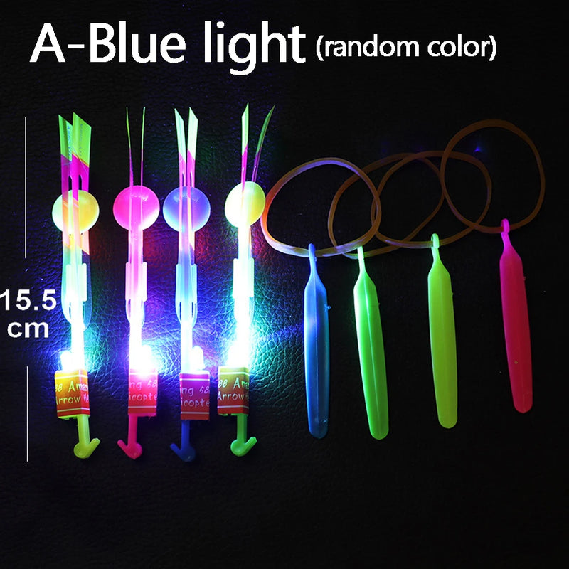Led Light Arrow Helicopter Slingshot ejection Flying Toy  Kids Adult Mini Flying Toy Blue/Flash Light Rubber Band Catapult Toys
