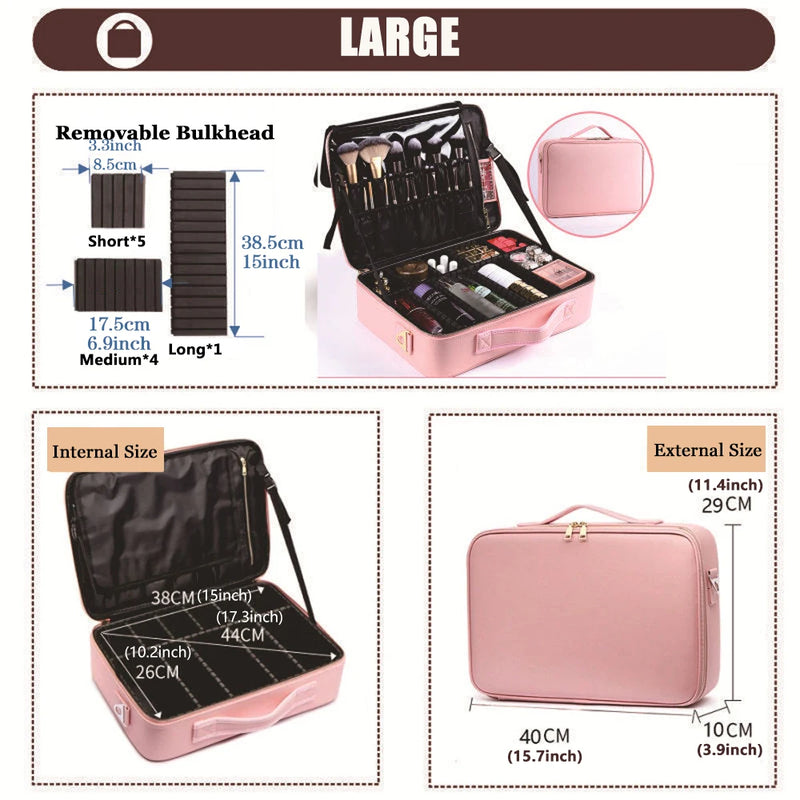Three-layer Cosmetic Case Large Waterproof Oxford Cloth Manicure Makeup Toolbox,Travel Underwear Storage Box