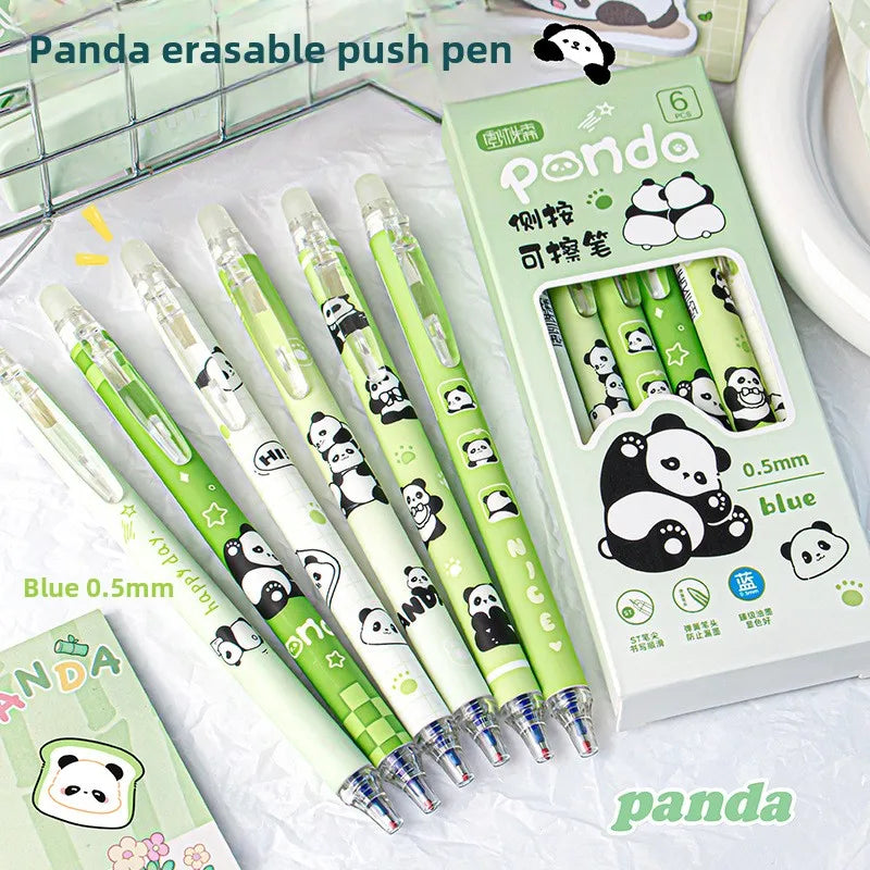 6Pcs/Box Kawaii Cartoon Panda Capybara Blue Ink Erasable Gel Pen Side Press ST Crystal Blue Pens School Office Writing Supplies