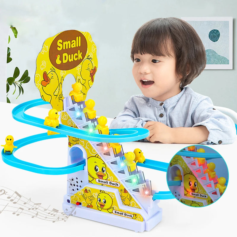 DIY Track Electric Duck Climbing Stairs Toy Music Roller Coaster Toy, CHILDREN'S Gift, Electric Duck Climbing Stairs Track Toy