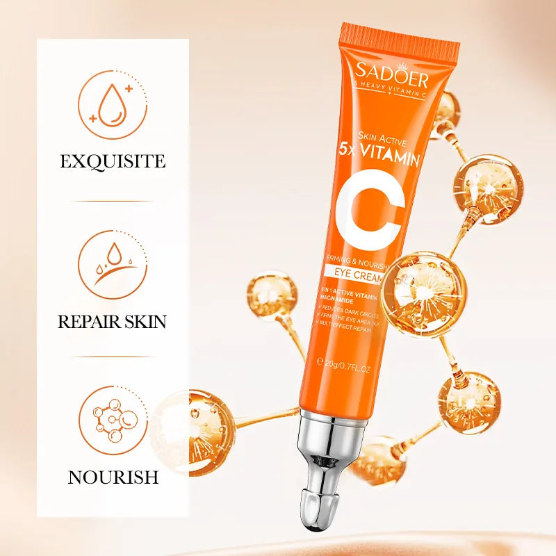 SADOER Vitamin C Eye Cream – Anti-Dark Circles, Puffiness Reduction, Moisturizing & Brightening Eye Care