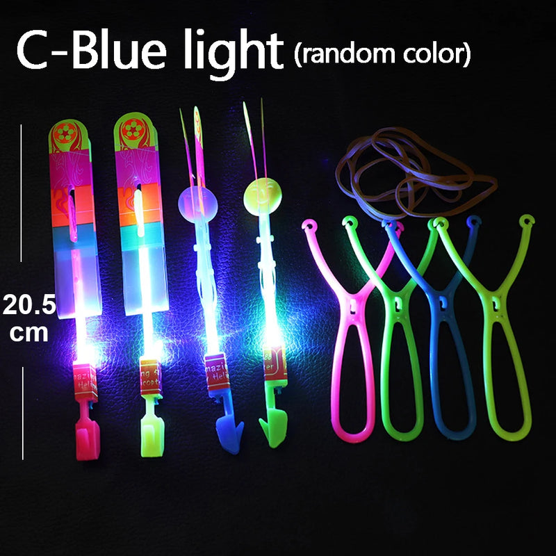 Led Light Arrow Helicopter Slingshot ejection Flying Toy  Kids Adult Mini Flying Toy Blue/Flash Light Rubber Band Catapult Toys