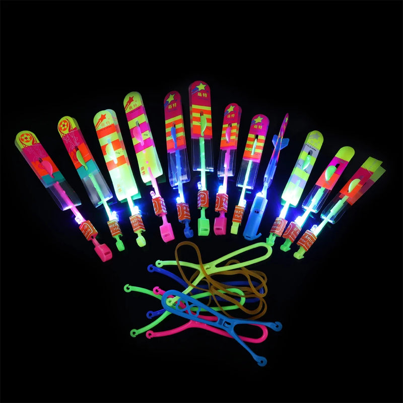Led Light Arrow Helicopter Slingshot ejection Flying Toy  Kids Adult Mini Flying Toy Blue/Flash Light Rubber Band Catapult Toys