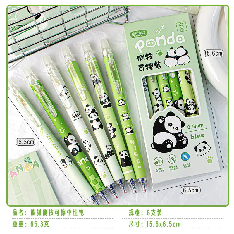 6Pcs/Box Kawaii Cartoon Panda Capybara Blue Ink Erasable Gel Pen Side Press ST Crystal Blue Pens School Office Writing Supplies